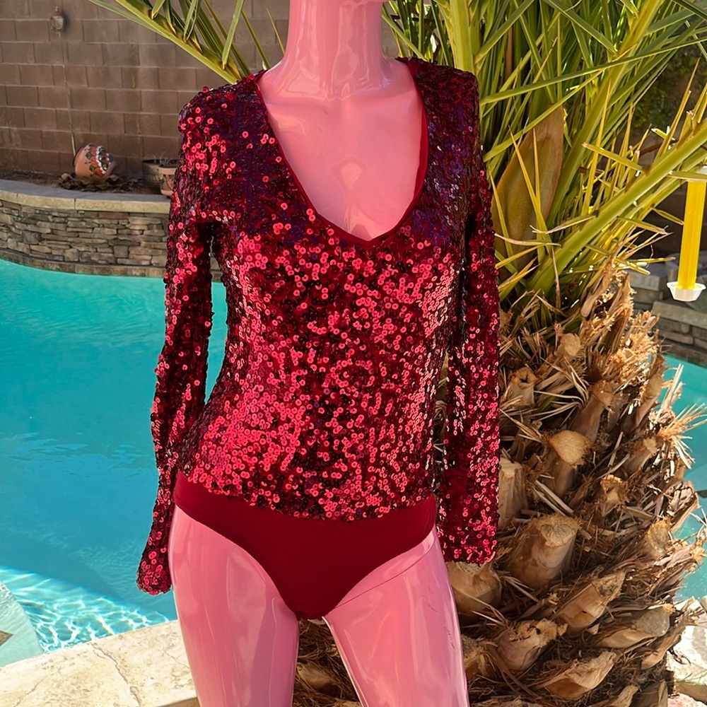 NWT RED SEQUINS BODYSUIT